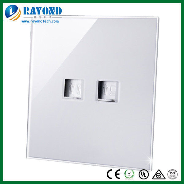 White Color Glass Wall Plate 1 Gang RJ11 Telephone Outlet and 1 Gang RJ45 Data Outlet Wall Socket