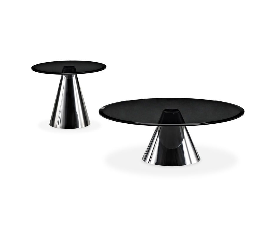 Black Glass Metal Coffee Tables, Round Tempered Glass End Table