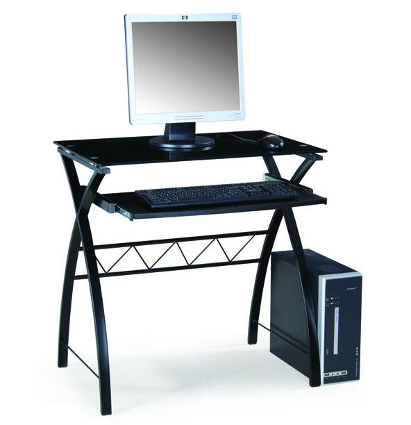 Black Glass And Wood Computer Desk Small Mini Design Furniture DX-335