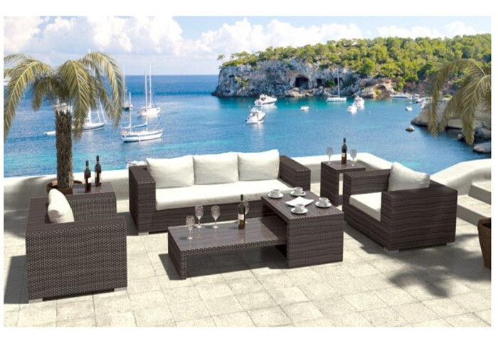 Coffee / Black 7 Piece Rattan Garden Furniture , Rattan 3 Seater Sofa Set