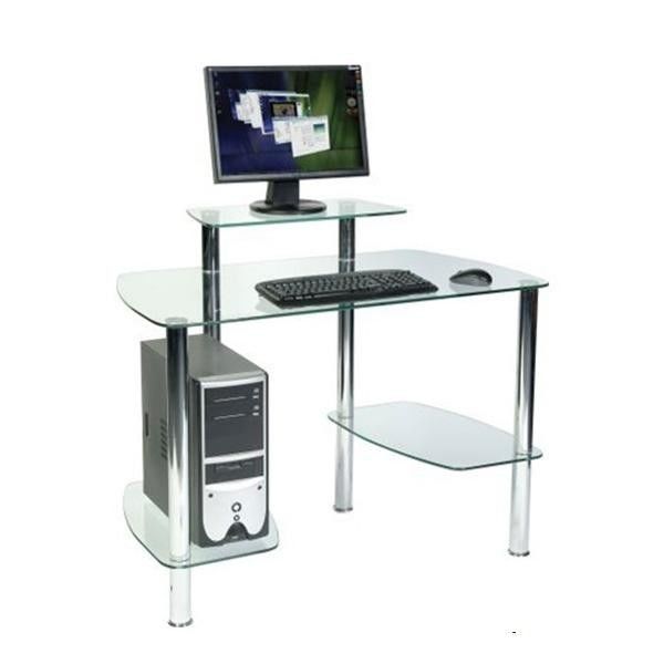 Small Modern Glass Computer Desk For Home Clear 7mm Tempered Glass DX-8805