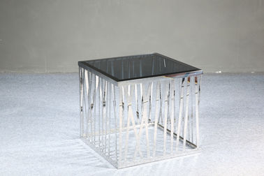 Modern Square Coffee Table , Black Tempered Glass End Tables , Stainless steel frame coffee tables