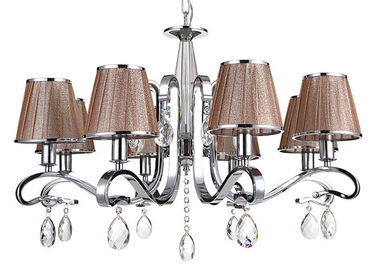 Coffee Fabric Shade Luxury Crystal Chandelier 8 Lights for Hotel / Villa / Dining Room