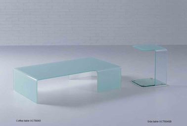 Simple Rectangle Glass Coffee Table , White Bent Glass End Tables Furniture