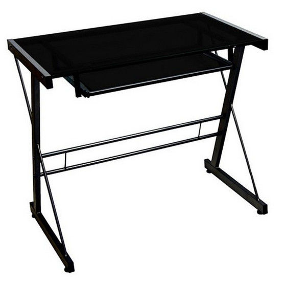 Compact Black Modern Glass Computer Table With Steel Tube DX-MH5