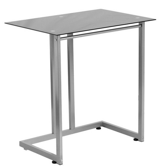 Black Tempered Modern Glass Computer Desk Square With Silver Tube DX-8530