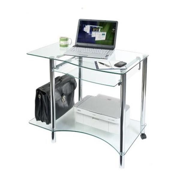 Cool Clear Modern Glass Computer Desk For Home 38mm Stainless Tube DX-8803