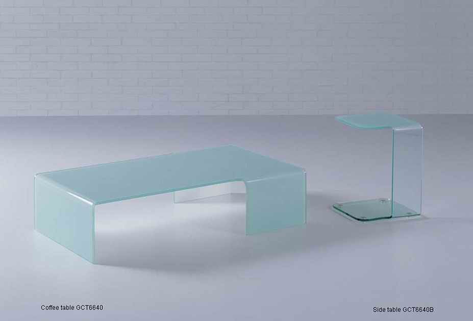 Simple Rectangle Glass Coffee Table , Bent Glass End Tables Furniture , White glass coffee table