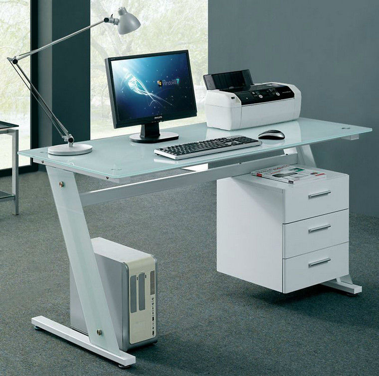Combinatin Executive Glass And Wood Computer Desk , Contemporary Office Table DX-X3