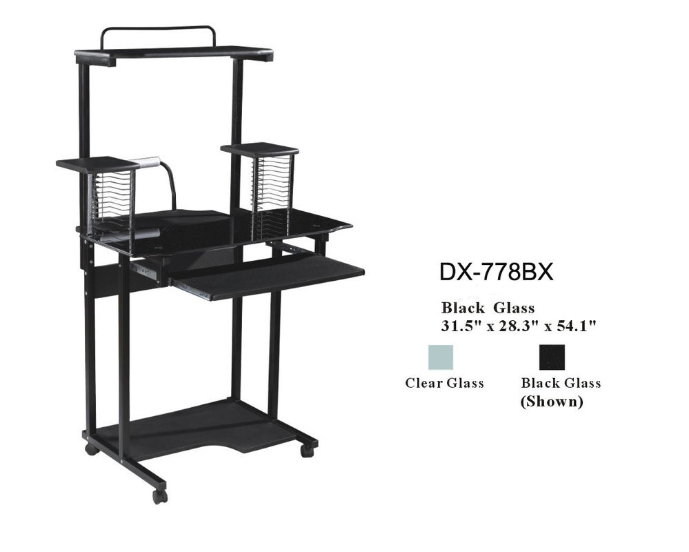 High Black 7mm Tempered Glass And Wood Computer Desk With CD Rack DX-778BX