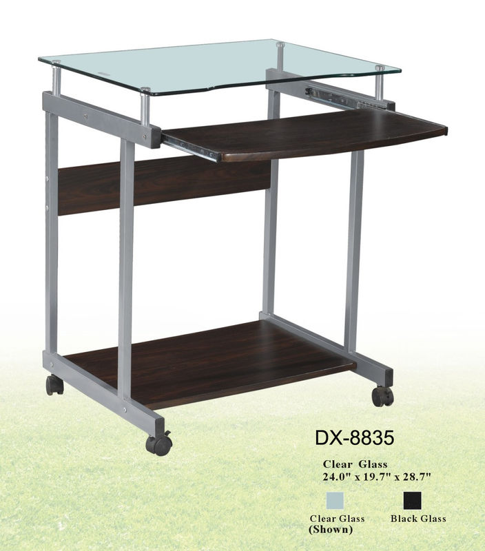 Transparent Glass And Wood Computer Desk Small Design With Wheels DX-8835