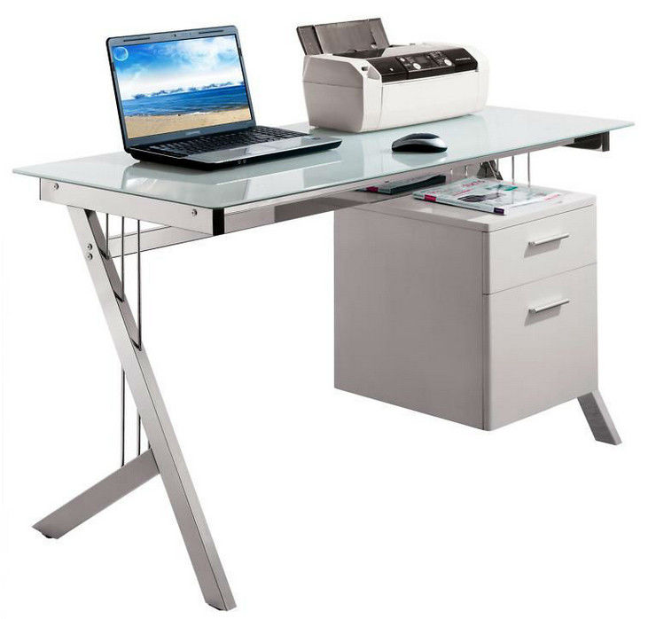 Transparent Black Glass And Wood Computer Desk With File Cabinet DX-8589